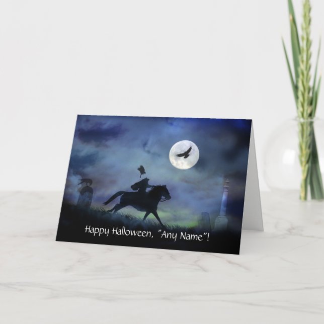 Cartes Pour Fêtes Annuelles Halloween Horseman sans tête Nom personnalisé (Devant)
