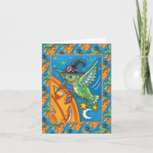 CARTES POUR FÊTES ANNUELLES HALLOWEEN HUMMINGBIRD & JACK-O'-LANTERN WHIMSY