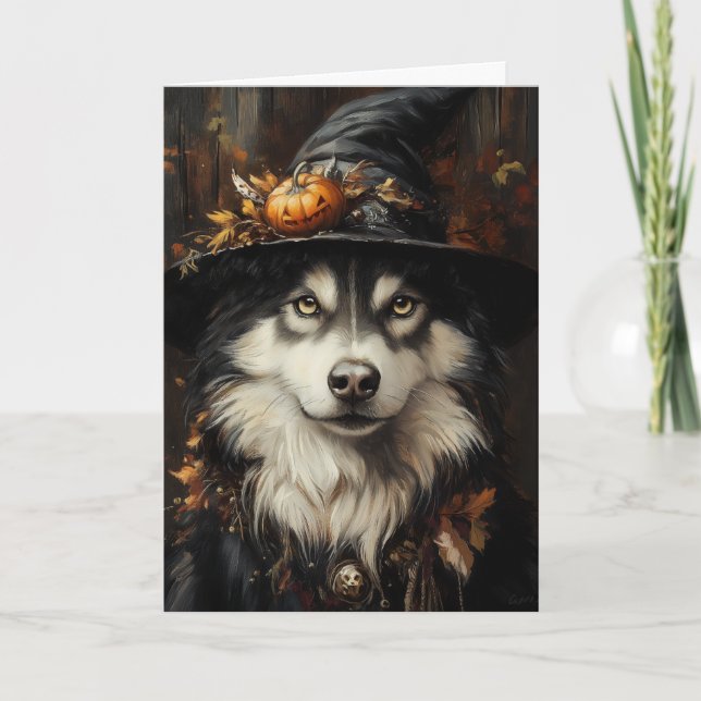 Cartes Pour Fêtes Annuelles Halloween Husky Witch (Devant)
