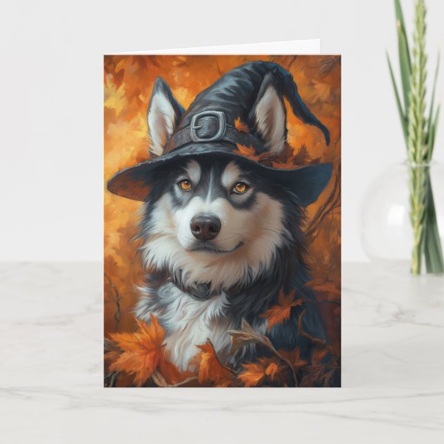 Cartes Pour Fêtes Annuelles Halloween Husky Witch (Devant)