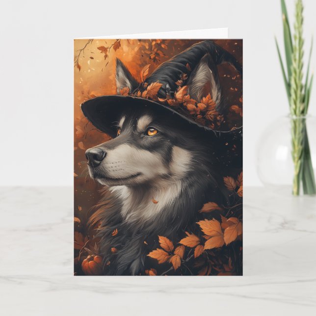 Cartes Pour Fêtes Annuelles Halloween Husky Witch (Devant)