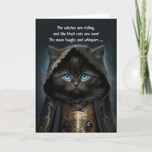 Cartes Pour Fêtes Annuelles Halloween Mignon Chat Noir dans une Cape de Sorciè