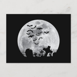 Cartes Pour Fêtes Annuelles Halloween Pleine lune Cimetière Bats Éffrayants