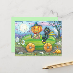 CARTES POUR FÊTES ANNUELLES HALLOWEEN ROAD TRIP, JACK ET CHAT NOIR AMIS