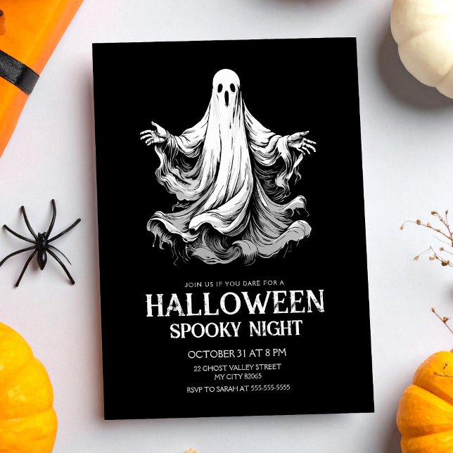 Cartes Pour Fêtes Annuelles Halloween soirée éffrayante avec fantôme (Créateur téléchargé)