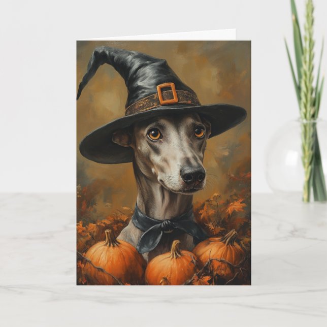Cartes Pour Fêtes Annuelles Halloween sorcière Greyhound (Devant)