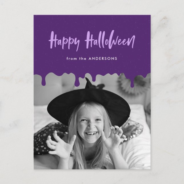 Cartes Pour Fêtes Annuelles Halloween violet de sang coulant photo (Devant)