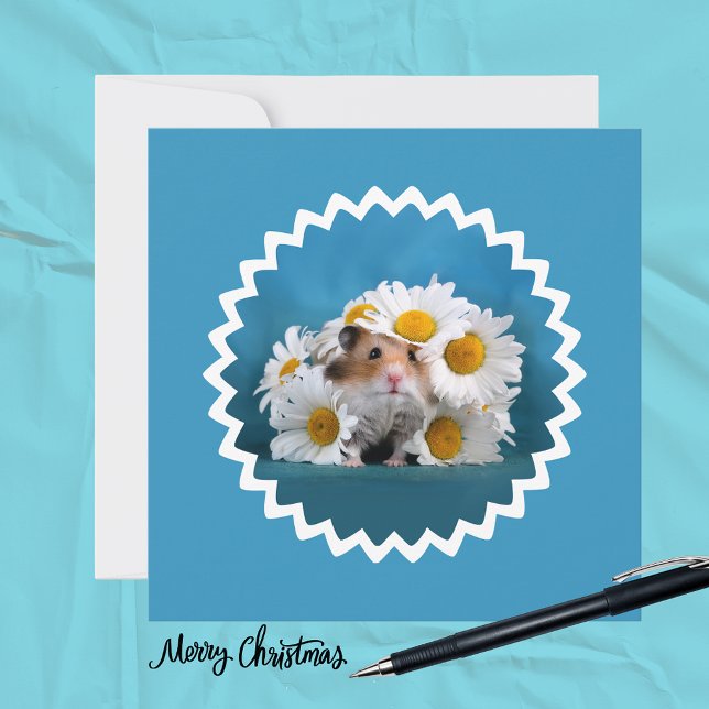 Cartes Pour Fêtes Annuelles Hamster avec bouquet de fleurs de marguerite Vacan (Créateur téléchargé)