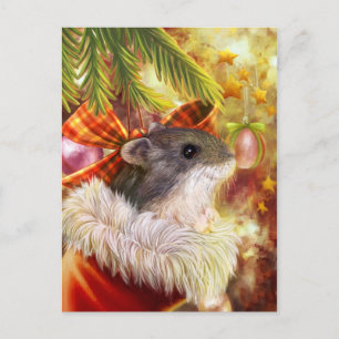 Cartes Pour Fêtes Annuelles Hamster dans une chaussette de Noël peinture réali