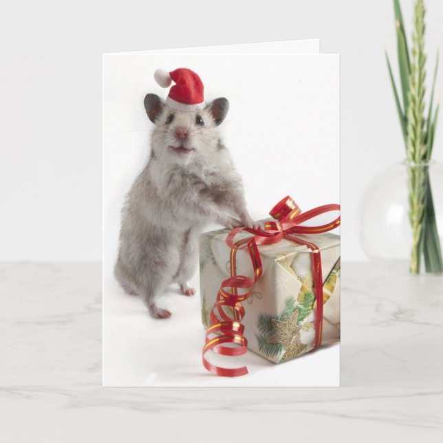 Cartes Pour Fêtes Annuelles Hamster du père noël avec le cadeau (Devant)