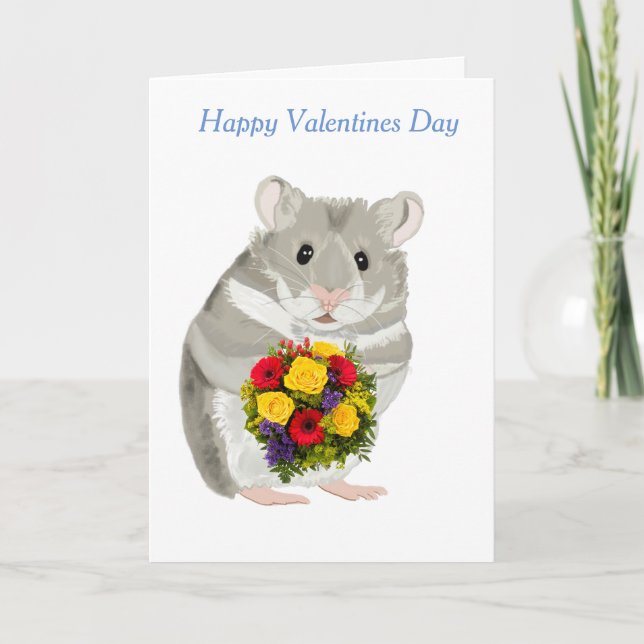 Cartes Pour Fêtes Annuelles Hamster gris avec bouquet modifiable Valentine's (Devant)