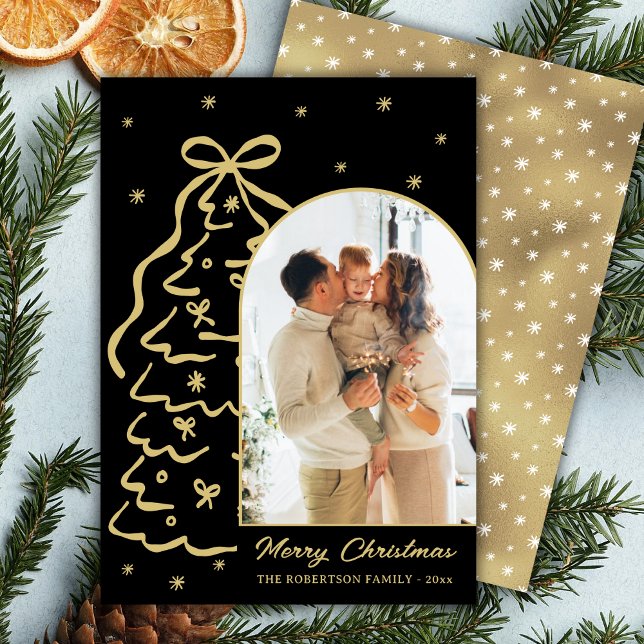 Cartes Pour Fêtes Annuelles Hand-Drawn Black Gold Christmas Tree Arch Photo (Créateur téléchargé)