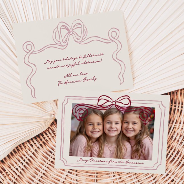 Cartes Pour Fêtes Annuelles Hand Drawn Burgundy Blush Bow Frame (Créateur téléchargé)