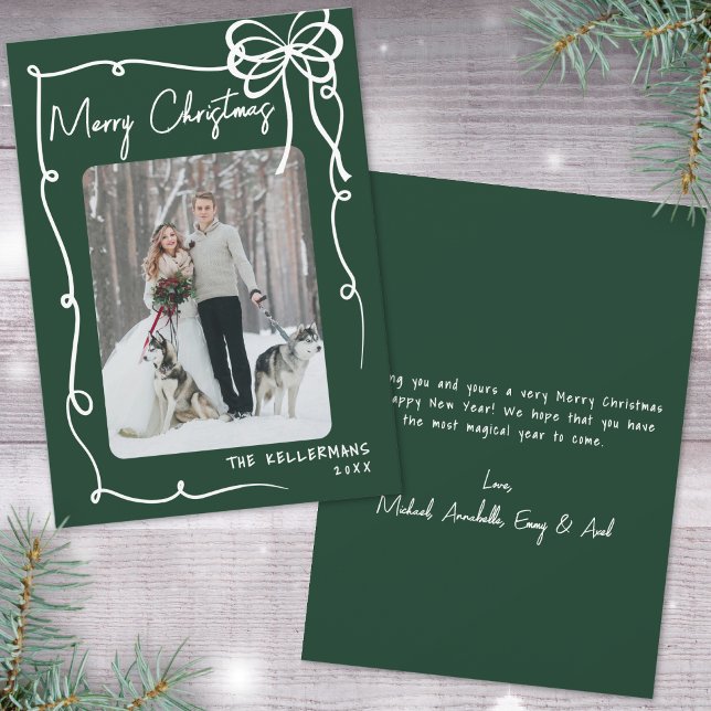 Cartes Pour Fêtes Annuelles Hand Drawn Green Whimsical Merry Christmas (Hand Drawn Green Whimsical Merry Christmas Holiday Card)