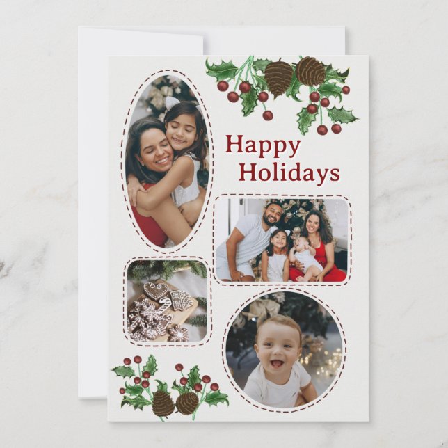 Cartes Pour Fêtes Annuelles Hand Drawn Holly & Pinecones Christmas Card (Devant)