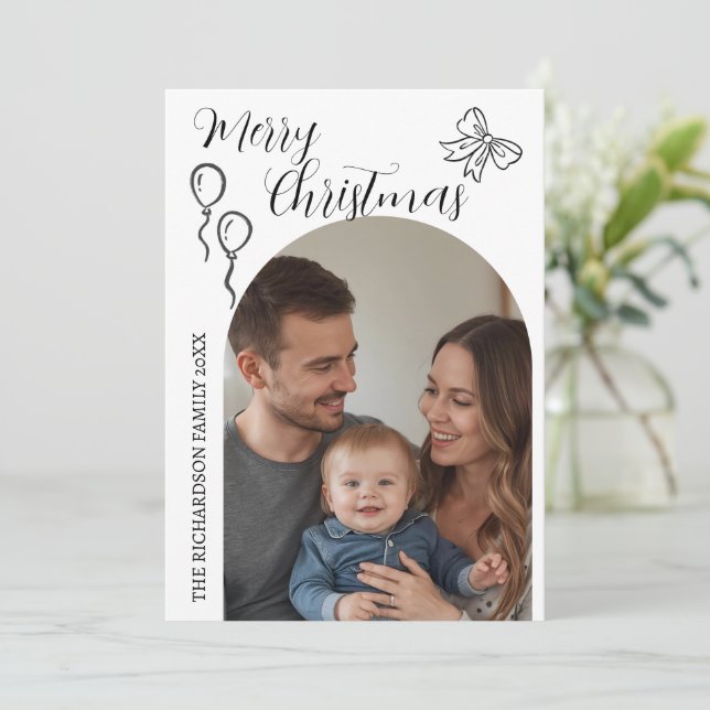 Cartes Pour Fêtes Annuelles Hand Drawn Modern Merry Christmas Photo (Debout devant)