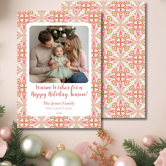 Cartes Pour Fêtes Annuelles Hand-Drawn Ornament Pattern Holiday Photo Card  (Pastel Holiday Flat Photo Card)
