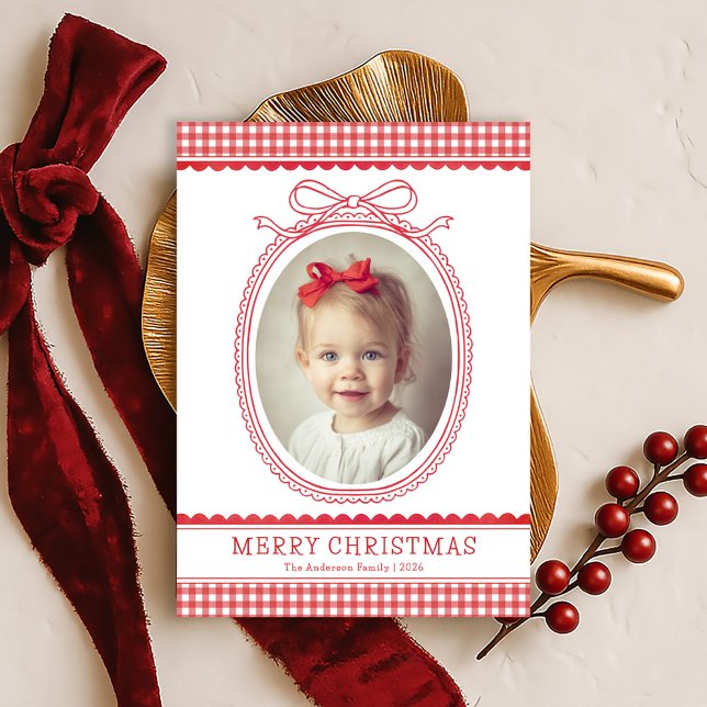 Cartes Pour Fêtes Annuelles Hand-Drawn Red Bow Ribbon Christmas Holiday Photo (Créateur téléchargé)