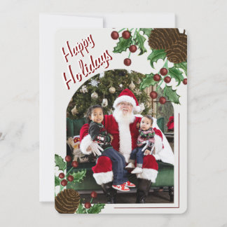 Cartes Pour Fêtes Annuelles Hand Drawn Rustic Pinecone & Holly Christmas Photo