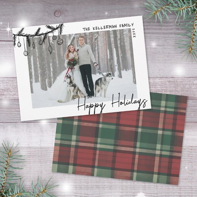 Cartes Pour Fêtes Annuelles Hand Drawn Tartan Whimsical Happy (Hand Drawn Tartan Whimsical Happy Holiday Card)
