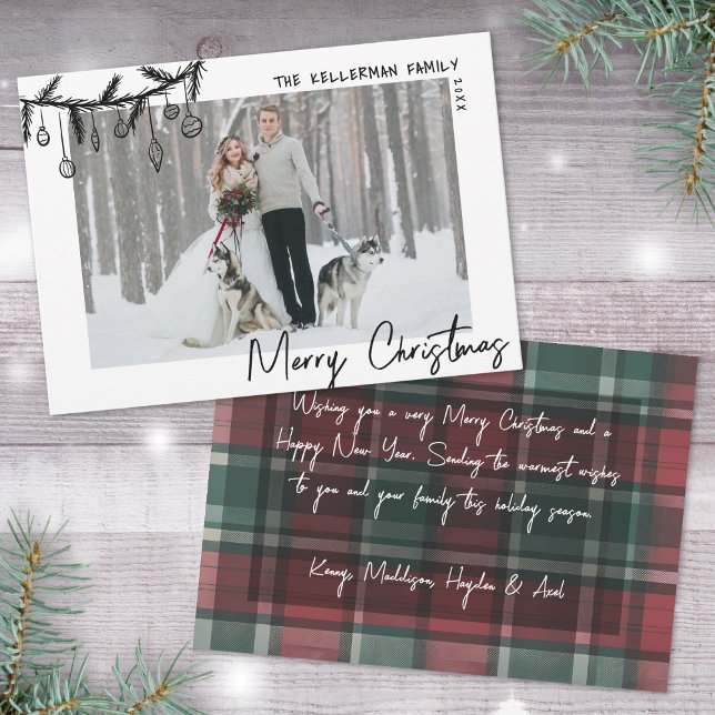 Cartes Pour Fêtes Annuelles Hand Drawn Tartan Whimsical Merry Christmas (Hand Drawn Tartan Whimsical Merry Christmas Holiday Card )