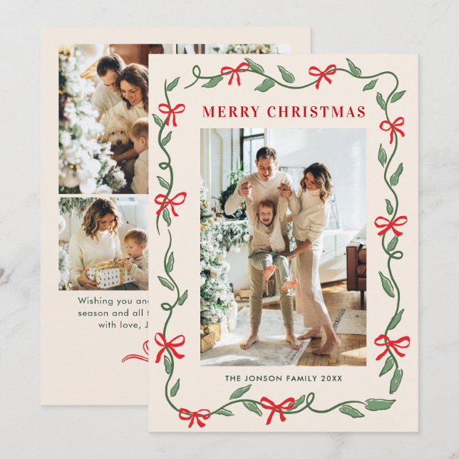 Cartes Pour Fêtes Annuelles Hand Drawn Whimsical Boho Christmas 5 Photo (Devant / Derrière)