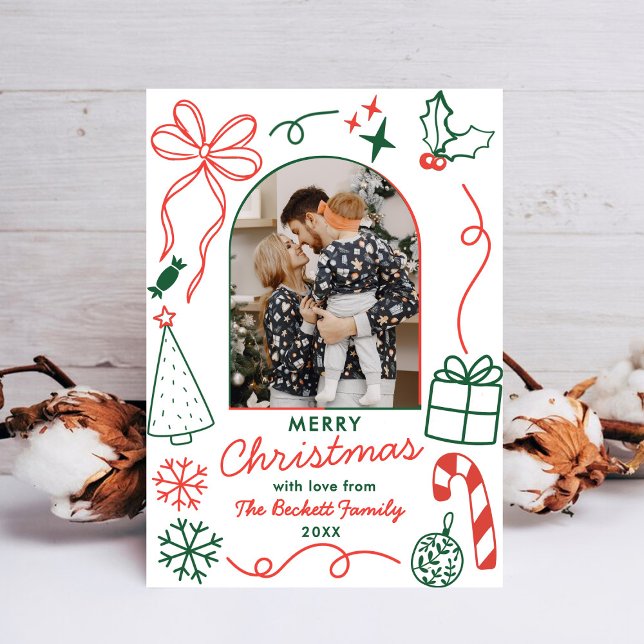 Cartes Pour Fêtes Annuelles Hand Drawn Whimsical Christmas Photo Arch (Créateur téléchargé)