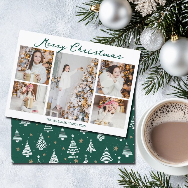 Cartes Pour Fêtes Annuelles Handwritten Merry Christmas Photo Collage 2025 (Créateur téléchargé)
