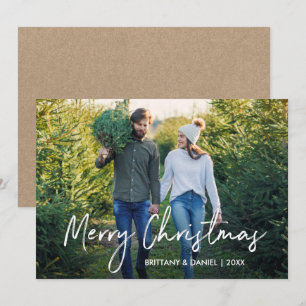 Cartes Pour Fêtes Annuelles Handwritten Script Merry Christmas Photo Kraft