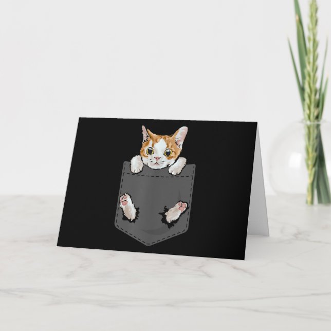 Cartes Pour Fêtes Annuelles Hanging Chat Dans Pocket Cute Amoureux de les chat (Devant)