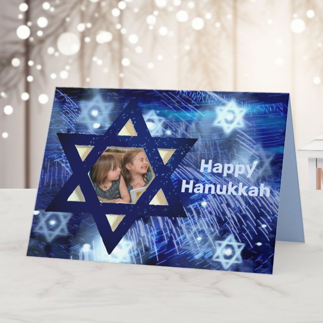 Cartes Pour Fêtes Annuelles Hanoukka 1 ou 2 Photo Famille Enfants Bleu (Créateur téléchargé)