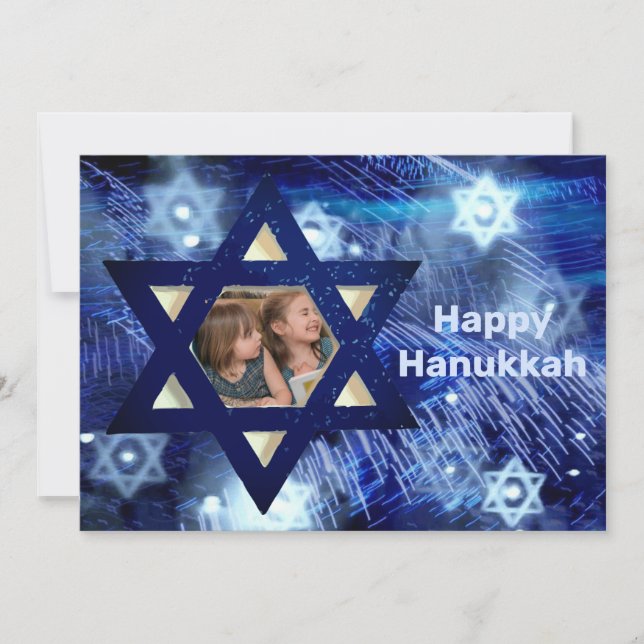 Cartes Pour Fêtes Annuelles Hanoukka 1 Photo Famille Enfants Bleu (Devant)