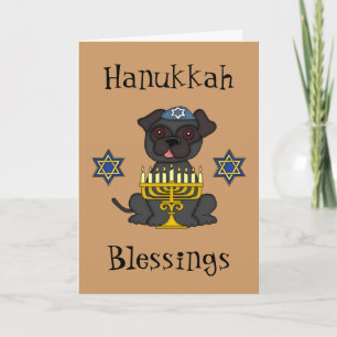 Cartes Pour Fêtes Annuelles Hanoukka Blessings-Cute Carlin avec Menorah