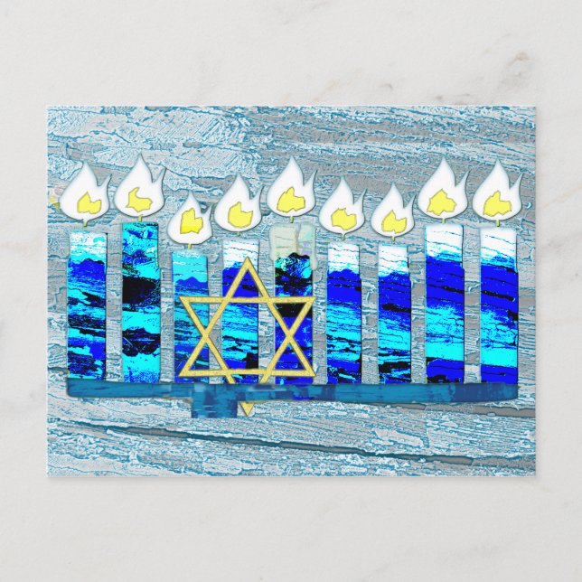 Cartes Pour Fêtes Annuelles Hanoukka bougies avec l'étoile d'or de David (Devant)