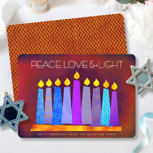 Cartes Pour Fêtes Annuelles Hanoukka Bougies de Boho Bleu sur Red Peace Love L