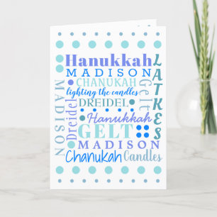 Cartes Pour Fêtes Annuelles Hanoukka Collage Cool bleu clair Nom enfant