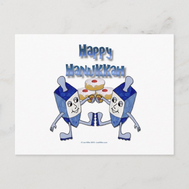 Cartes Pour Fêtes Annuelles Hanoukka Dancing Dreidels et Jelly Doughnut (Devant)