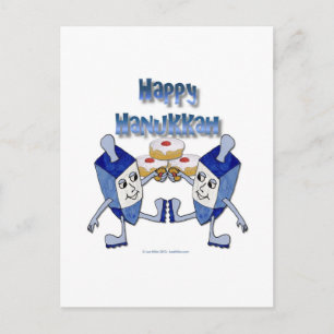 Cartes Pour Fêtes Annuelles Hanoukka dansant Dreidels et beignets de gelée