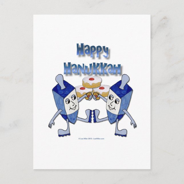 Cartes Pour Fêtes Annuelles Hanoukka dansant Dreidels et beignets de gelée (Devant)