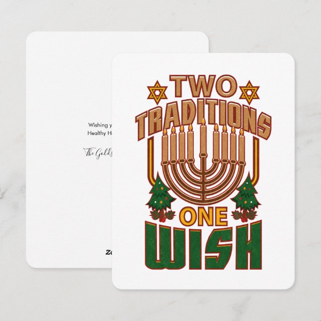 Cartes Pour Fêtes Annuelles Hanoukka Deux Traditions On Souhaite Christmukkah (Devant / Derrière)