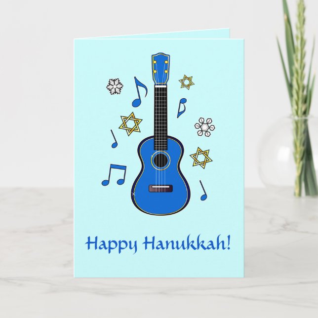 Cartes Pour Fêtes Annuelles Hanoukka heureux avec l'ukulélé et les étoiles (Devant)