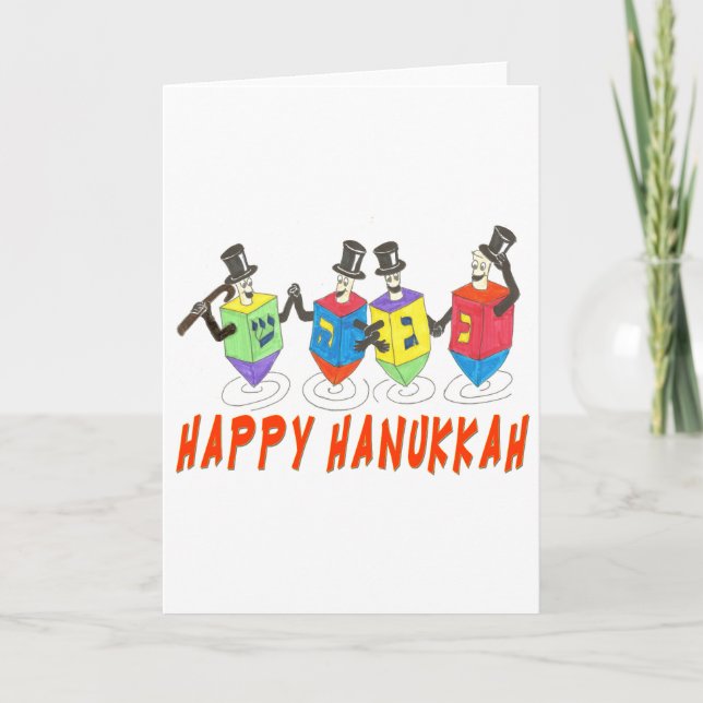 Cartes Pour Fêtes Annuelles Hanoukka heureux dansant Dreidels (Devant)