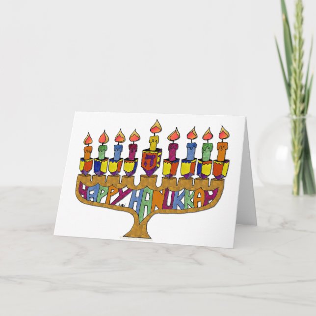 Cartes Pour Fêtes Annuelles Hanoukka heureux Dreidels Menorah (Devant)