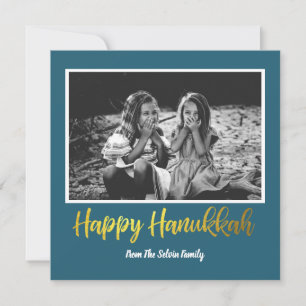 Cartes Pour Fêtes Annuelles Hanoukka heureux en Turquoise bleu et Faux or phot
