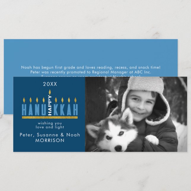 Cartes Pour Fêtes Annuelles Hanoukka | Heureux Hanoukka Menorah 1 Photo (Devant / Derrière)