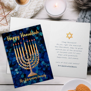 Cartes Pour Fêtes Annuelles Hanoukka Holiday Card et Gold Menorah