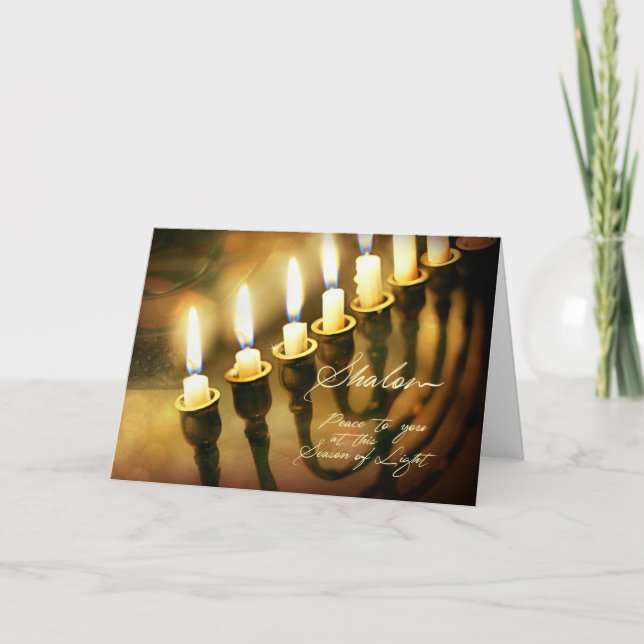 Cartes Pour Fêtes Annuelles Hanoukka Menorah allume Shalom, paix à vous (Devant)