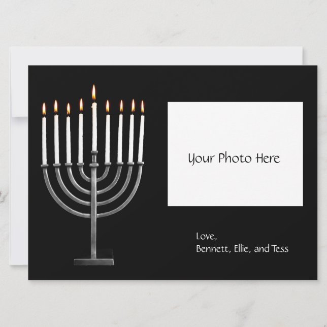 Cartes Pour Fêtes Annuelles Hanoukka Menorah customisée avec/ Photo (Devant)