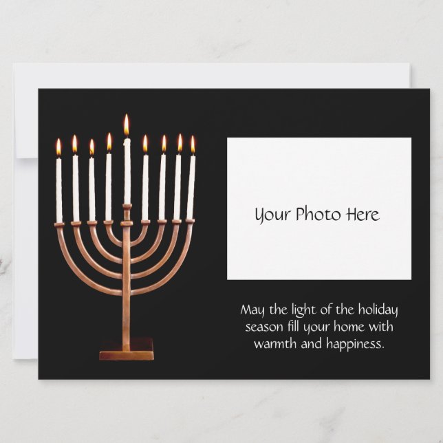 Cartes Pour Fêtes Annuelles Hanoukka Menorah customisée avec/ Photo (Devant)