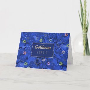 Cartes Pour Fêtes Annuelles Hanoukka moderne Blue Gold Menorah Star de David